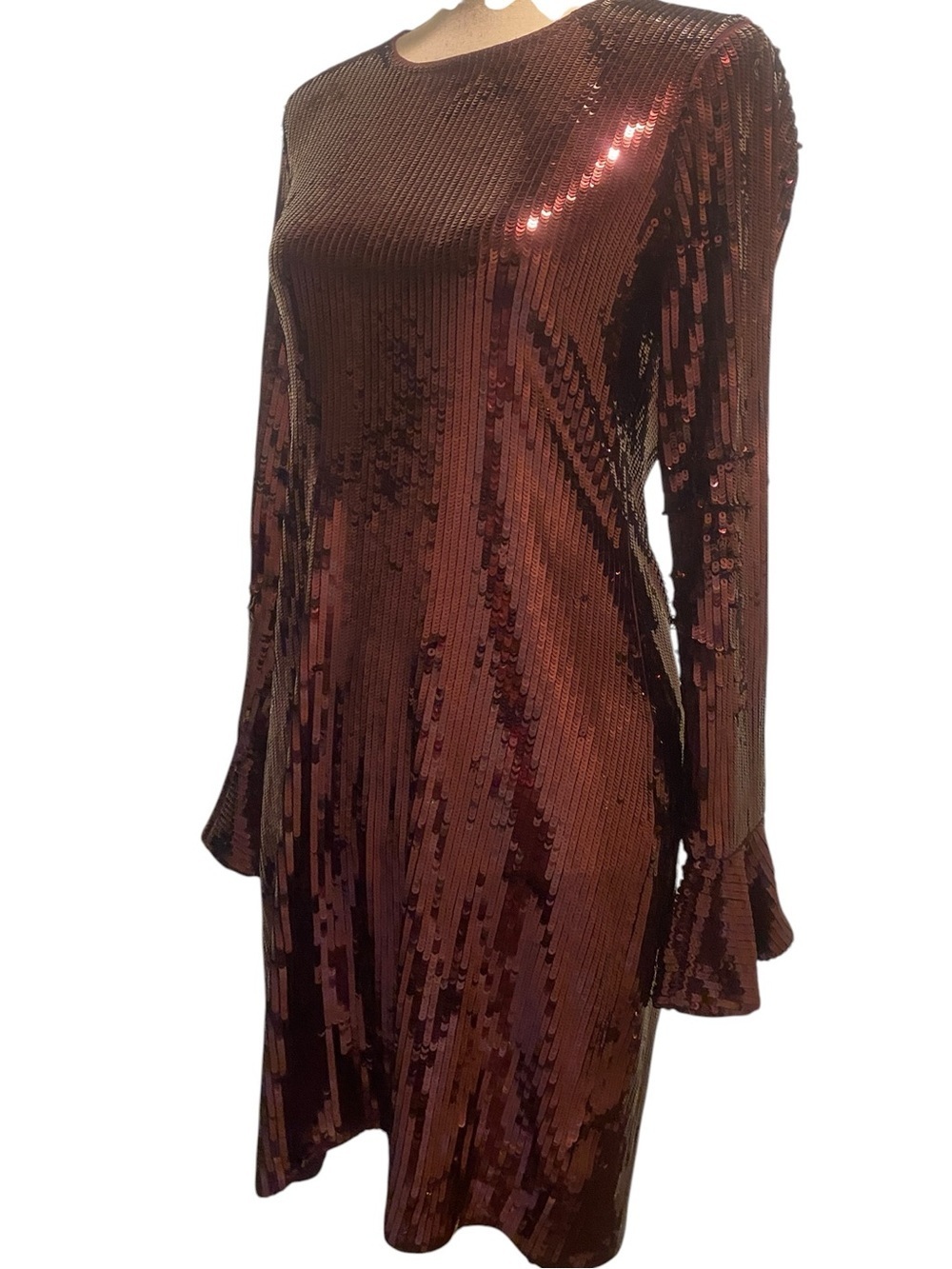 Michael Kors Women’s Sequin Long Bell Sleeve Party Metallic Mini Dress new M - Picture 5 of 16